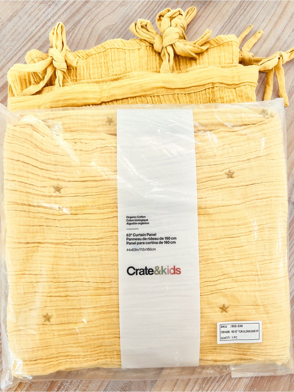 (2) NWT Crate&Kids Aldrin Organic Cotton Star Sheer Curtain Panel - Yellow